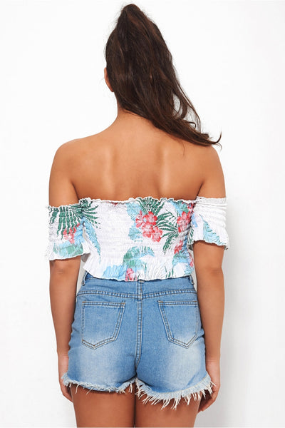 Ari Tropical Print Bardot Top