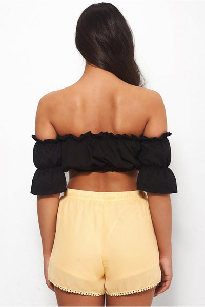 Betsy Yellow Overlay Pom Pom Shorts