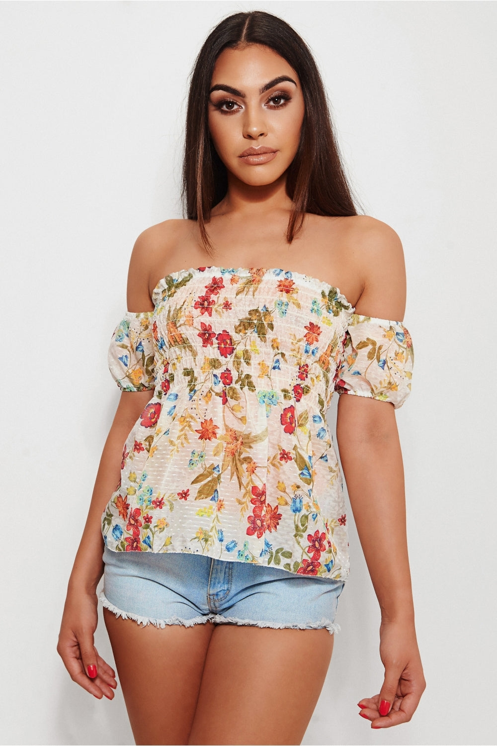 Macy Floral Bardot Top