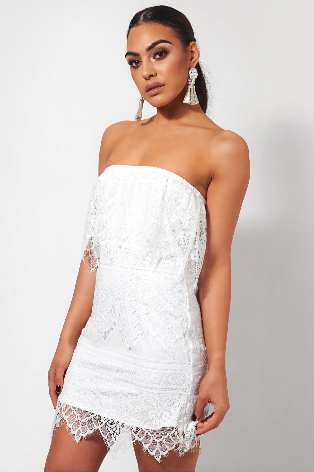 White Strapless Lace Dress