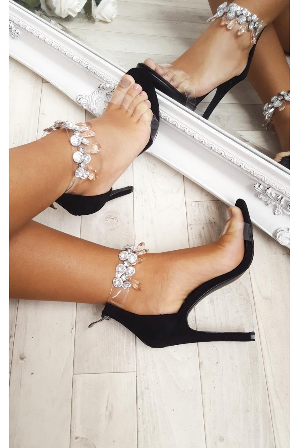 Barlo Black Jewelled Clear Strap Heels The Fashion Bible