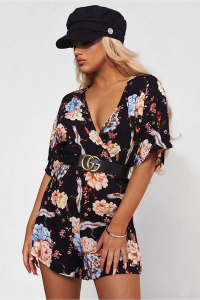 Cara Black Floral Playsuit