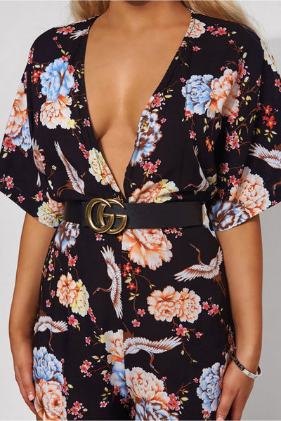 Cara Black Floral Playsuit