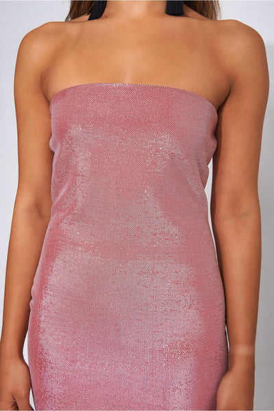 Pink Glitter Strapless Bodycon Dress