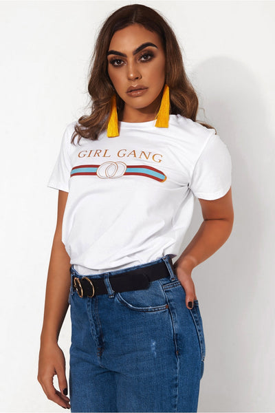 Girl Gang White Slogan T-Shirt