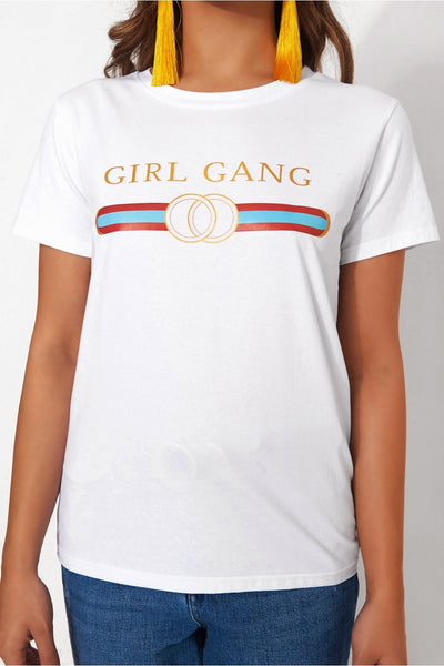 Girl Gang White Slogan T-Shirt