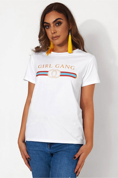 Girl Gang White Slogan T-Shirt