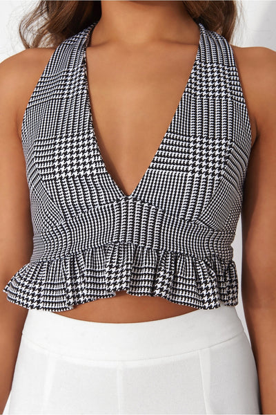 Houndstooth Frill Crop Top