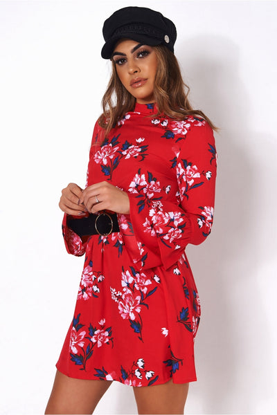 Dayna Red Floral Shift Dress