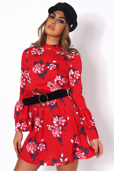 Dayna Red Floral Shift Dress