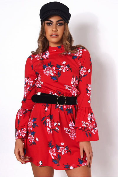 Dayna Red Floral Shift Dress