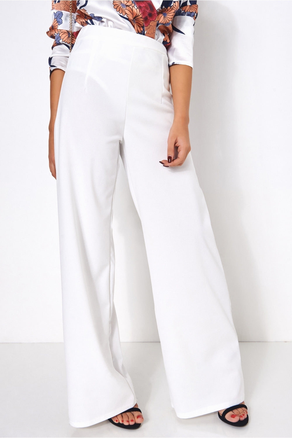 White High Waisted Wide Leg Trousers