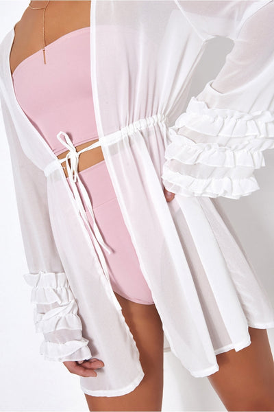 Biba White Frill Chiffon Kimono