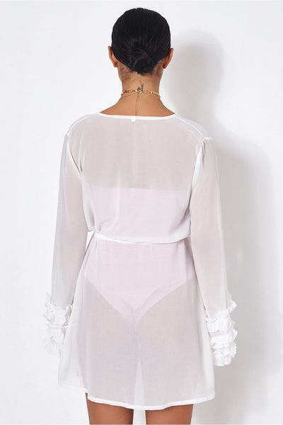 Biba White Frill Chiffon Kimono