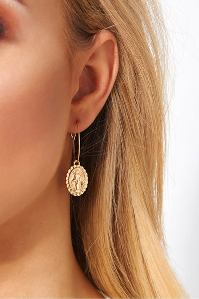 Gold Virgin Mary Hoop Earrings