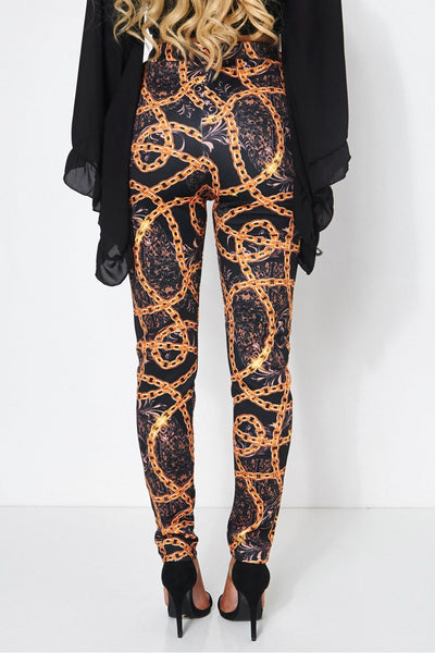 Rocca Baroque Chain Print Trousers in Black