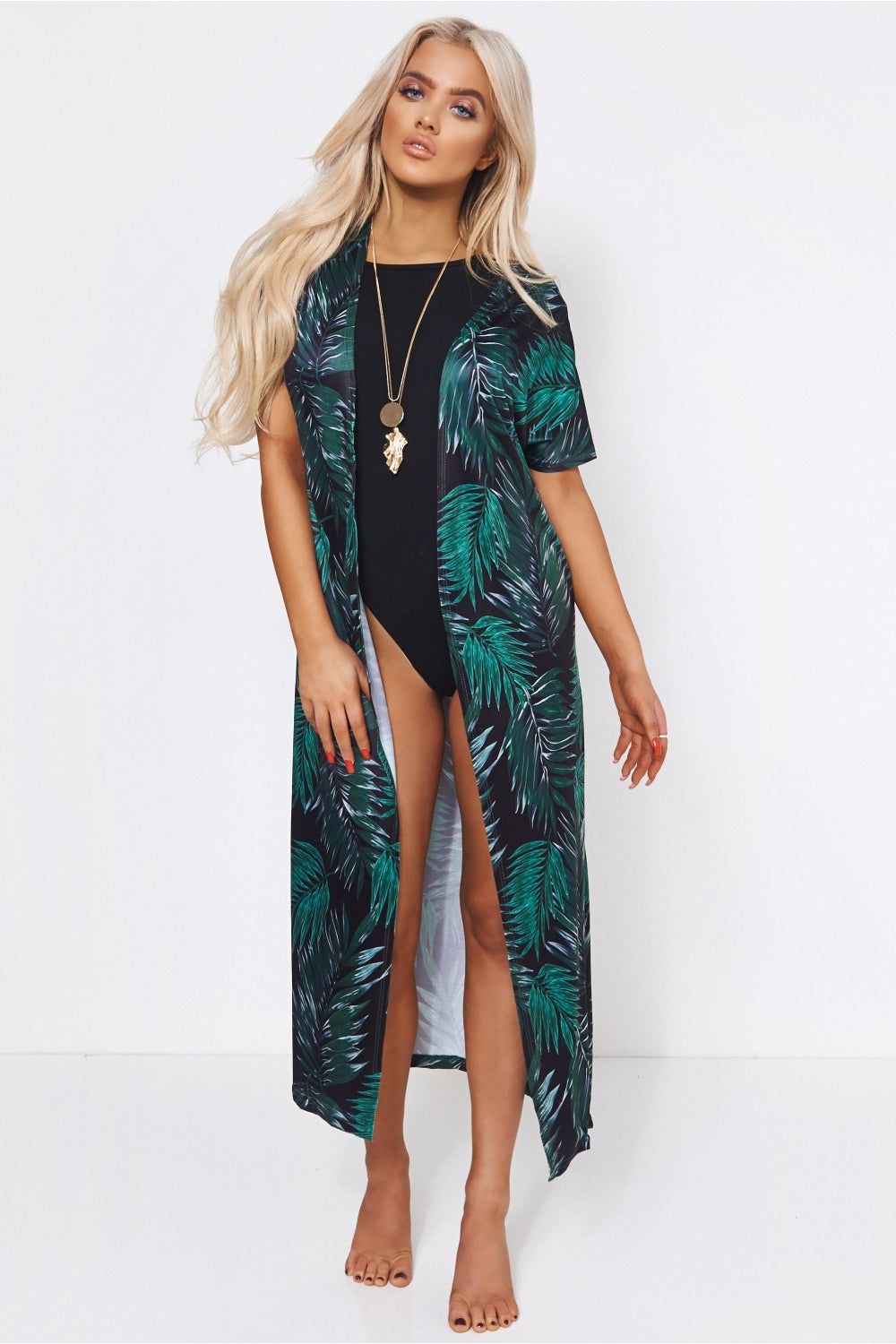 Green Palm Print Kimono