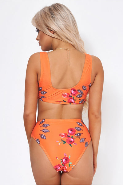 Motel Orange Floral High Waisted Bikini