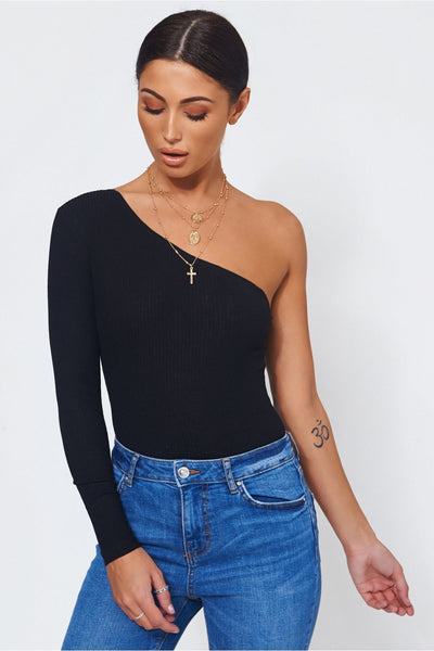 Black One Shoulder Bodysuit