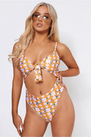 Siana Daisy Print Yellow Tie Front Swimsuit