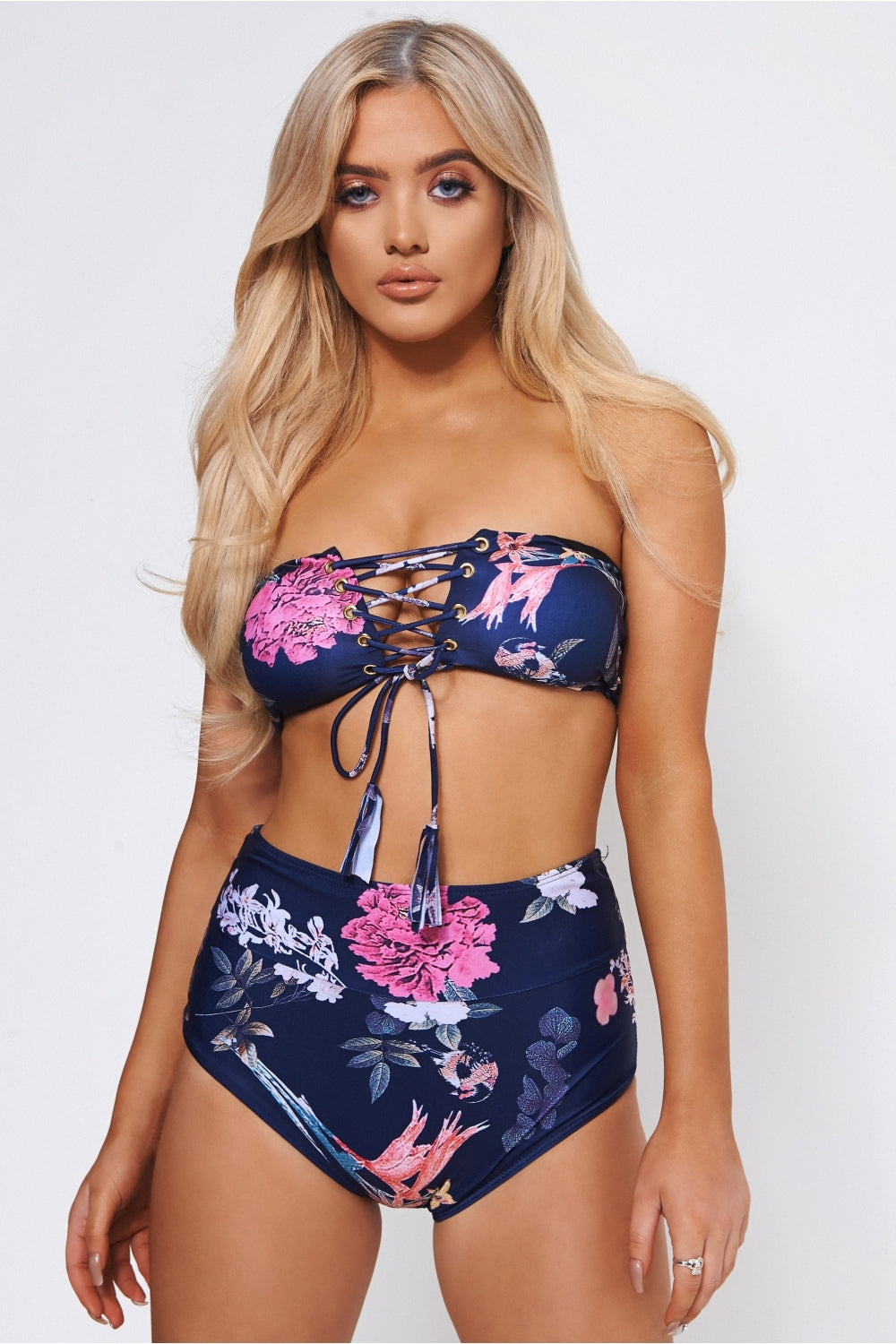 Sabo Navy & Pink Tropical Print Bikini