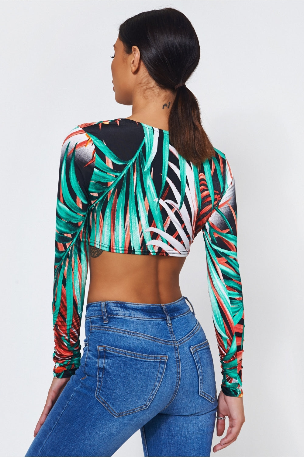 Ela Tropical Print Twist Front Crop