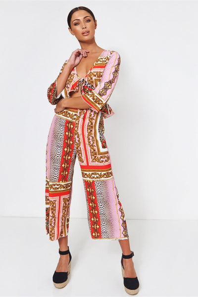 Brion Pink Baroque Print Frill Jumpsuit