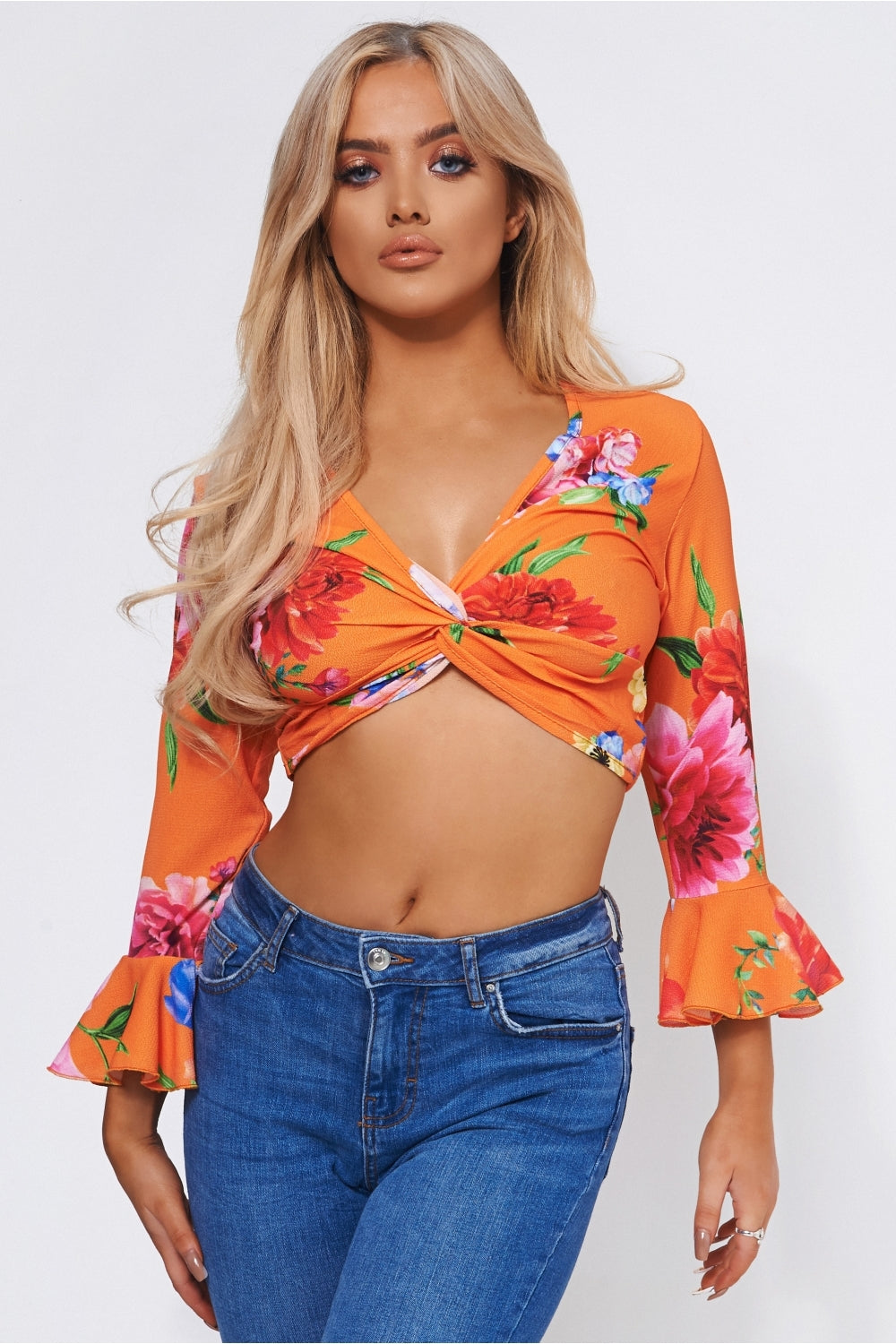 Kia Orange Floral Crop Top