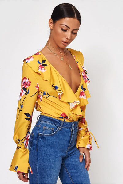 Raye Yellow Floral Frill Bodysuit