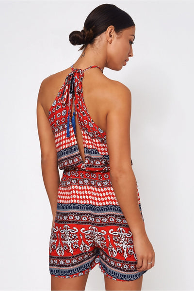 Uscher Red Bohemian Print Playsuit