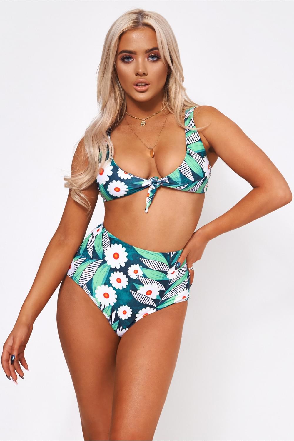 Daisy Print High Waisted Bikini