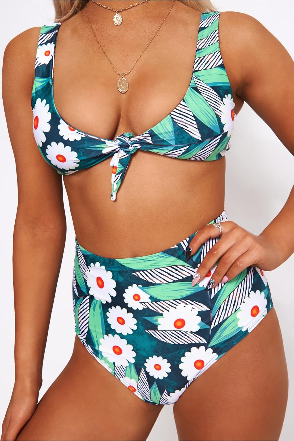 Daisy Print High Waisted Bikini