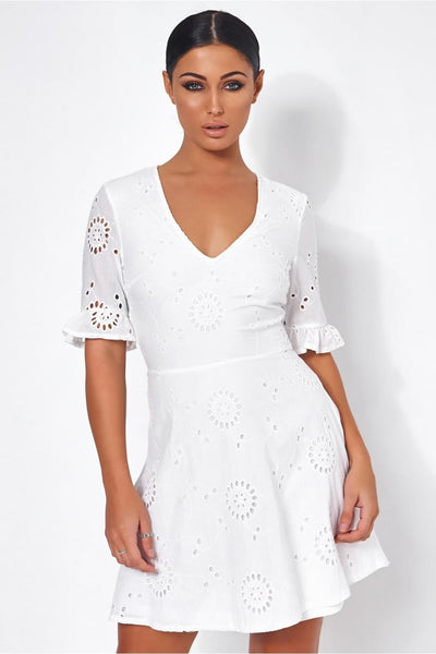 Luciana White Broderie Anglaise Shift Dress