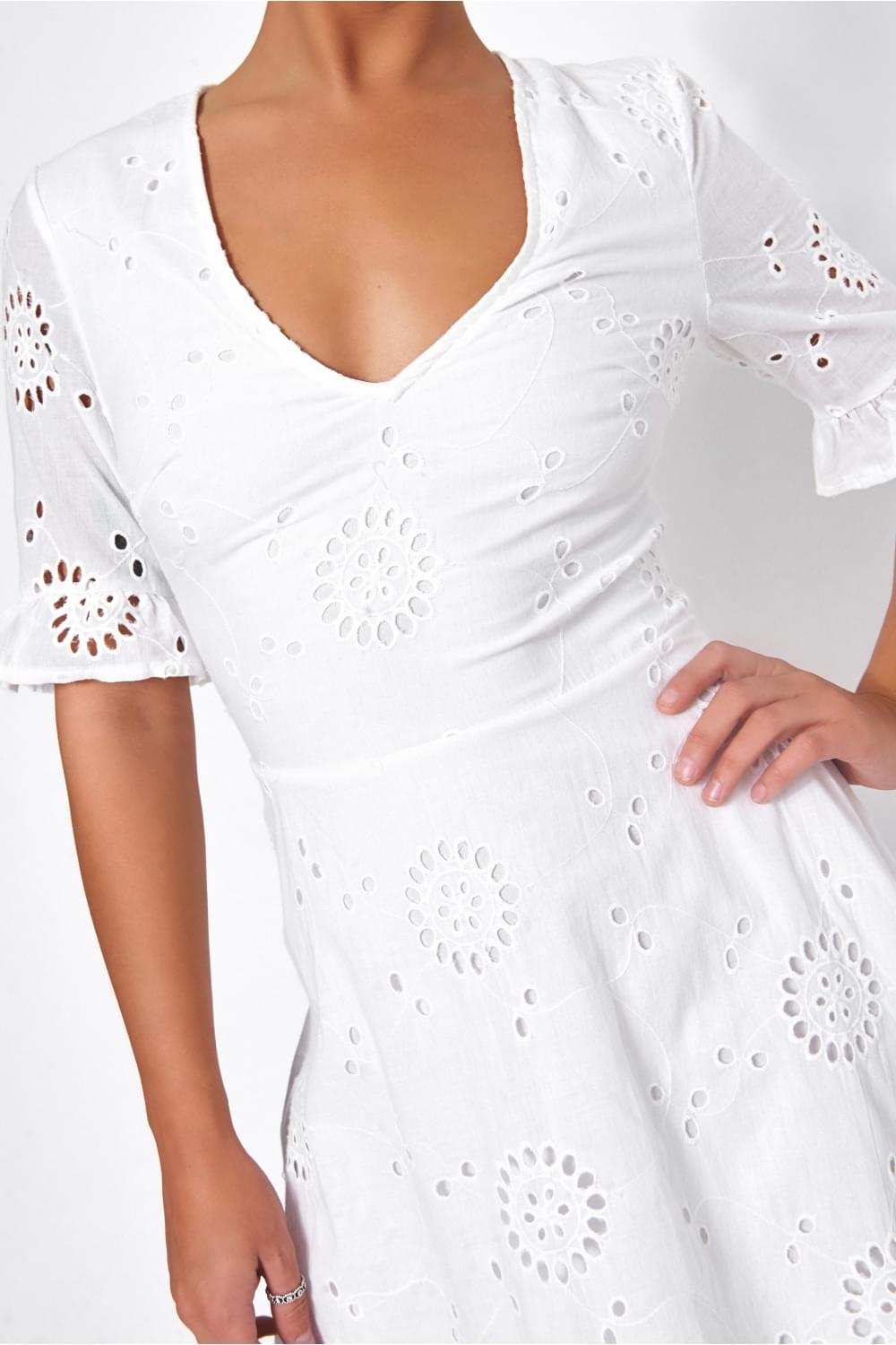 Luciana White Broderie Anglaise Shift Dress