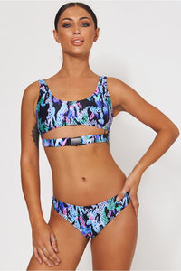 Blue Snake Print Buckle Bikini