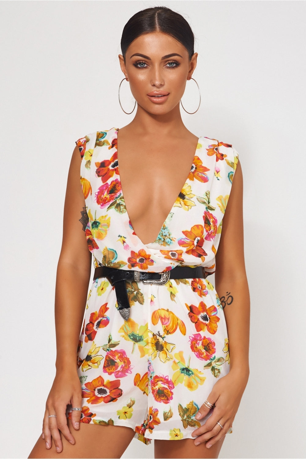 Soki Orange Chiffon Floral Playsuit