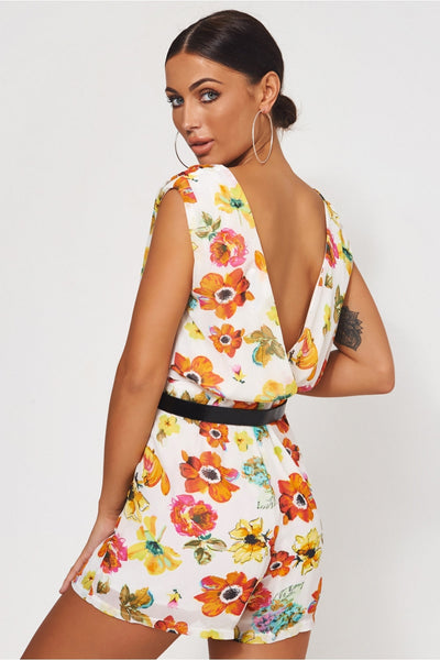 Soki Orange Chiffon Floral Playsuit