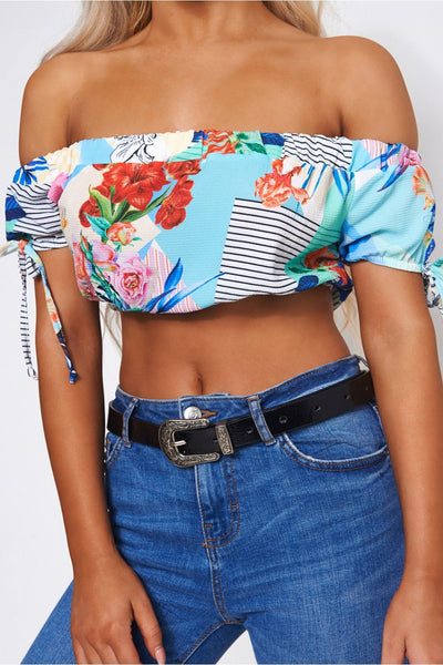 Jana Blue Floral Bardot Top