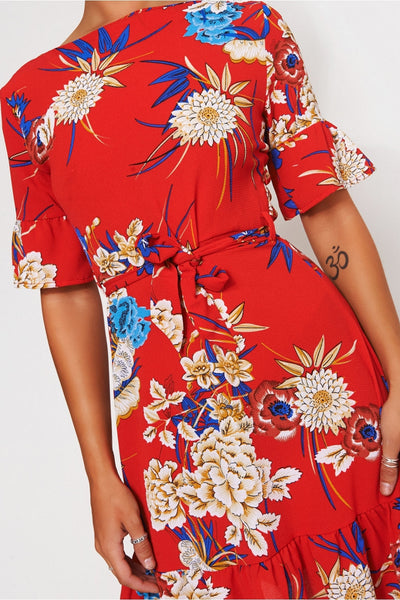 Red Floral Shift Dress