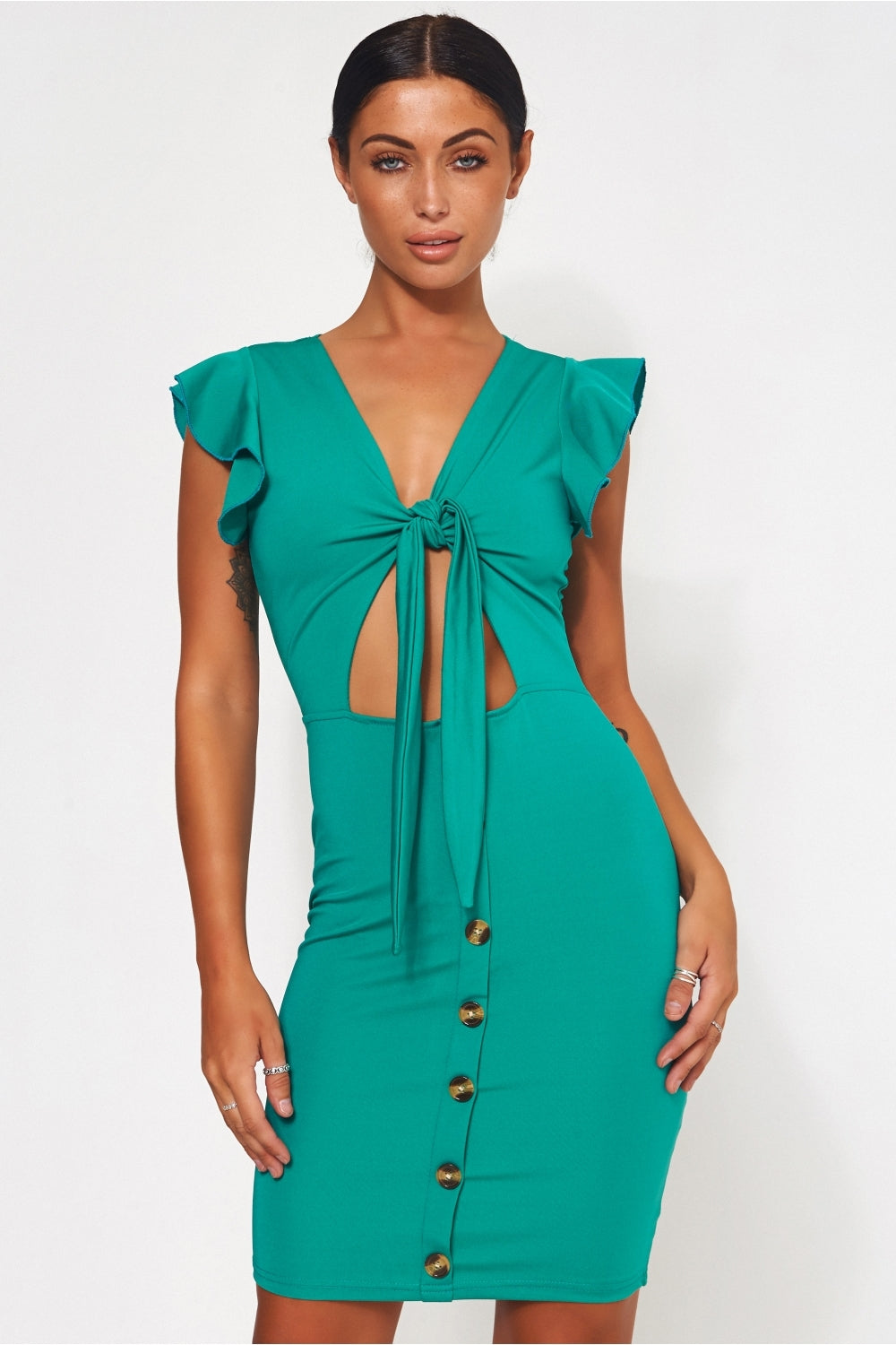 Sharla Green Tie Front Midi Dress