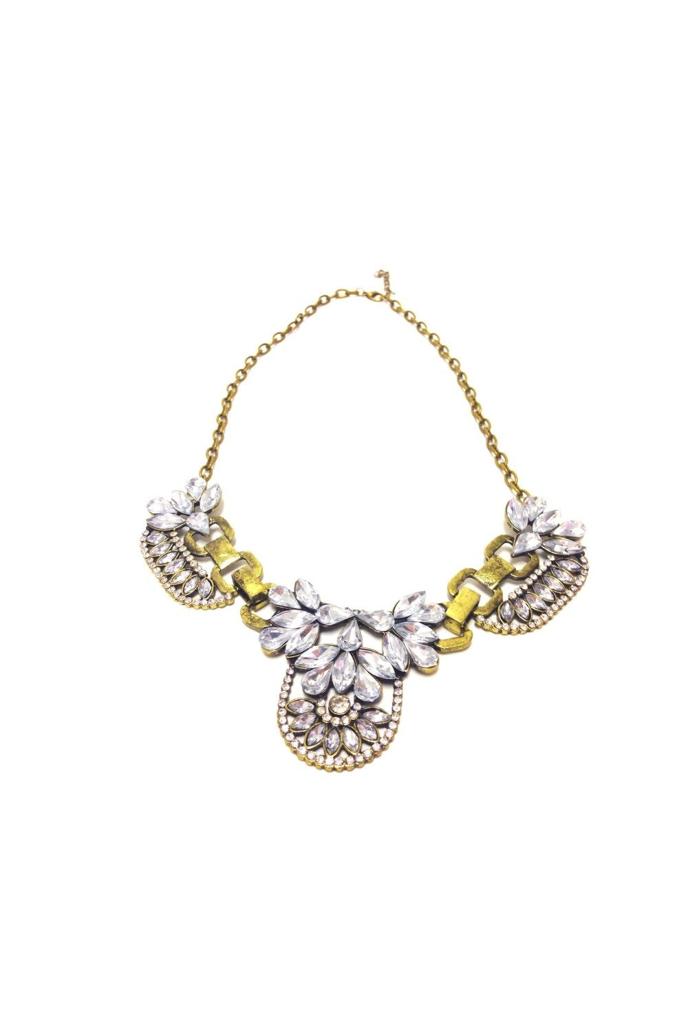 Vintage Crystal Cluster Gold Statement Necklace