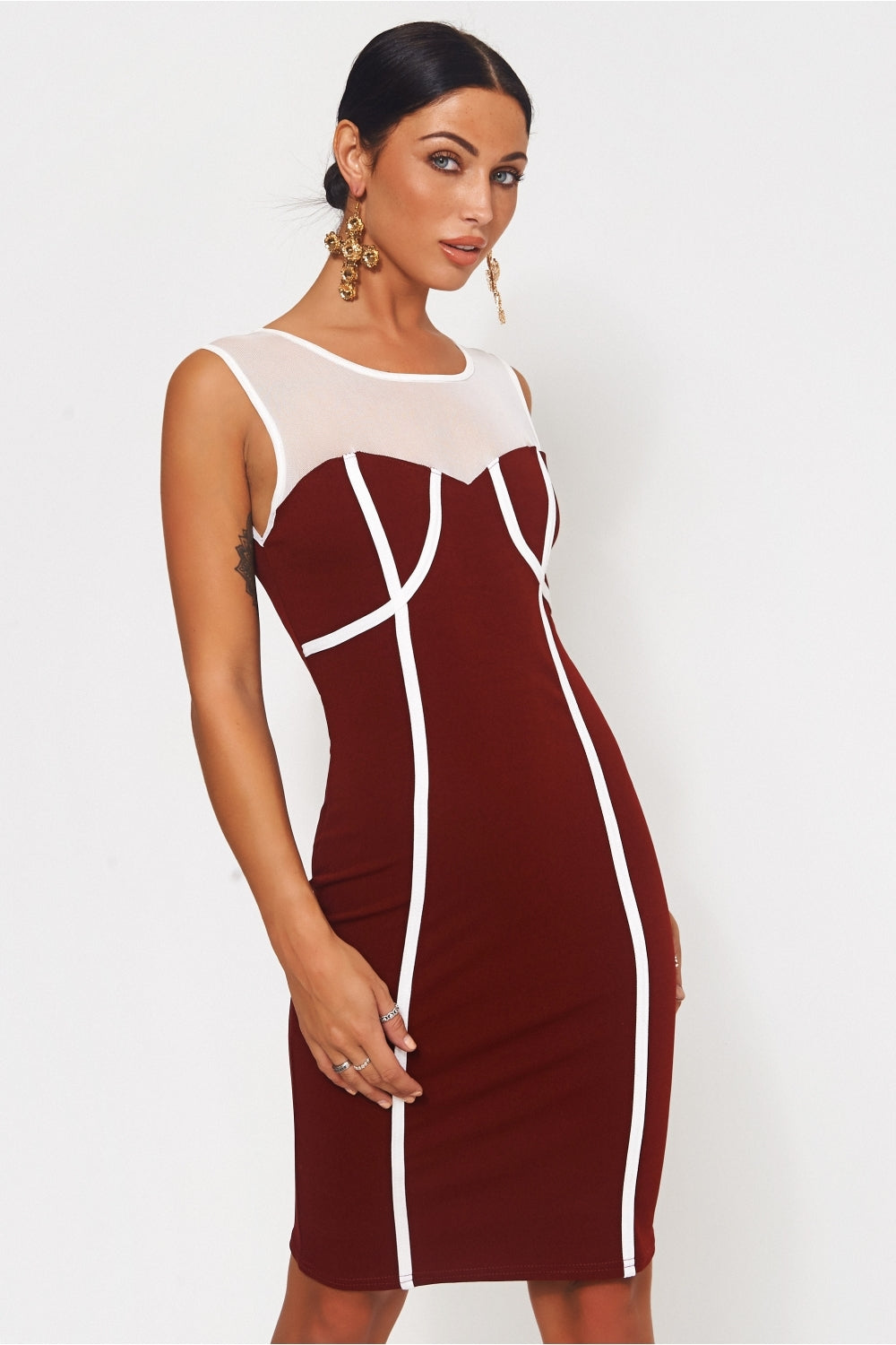 Molly Burgundy Mesh Bodycon Dress