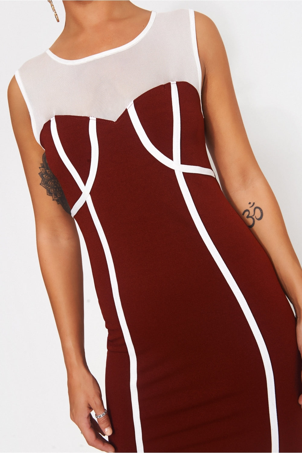 Molly Burgundy Mesh Bodycon Dress