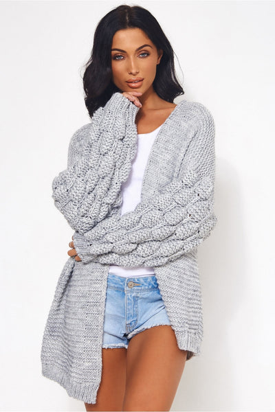 Alessa Grey Pom Sleeve Cardigan