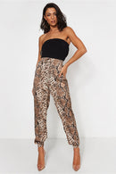 Beige Snakeskin Tie Waist Trousers