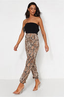 Beige Snakeskin Tie Waist Trousers