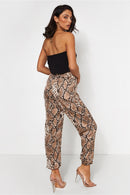 Beige Snakeskin Tie Waist Trousers