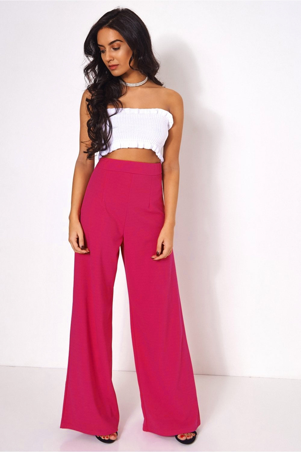 Pink High Waisted Wide Leg Trousers