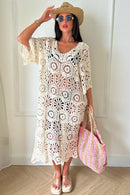 Fleur Beige Crochet Maxi Dress