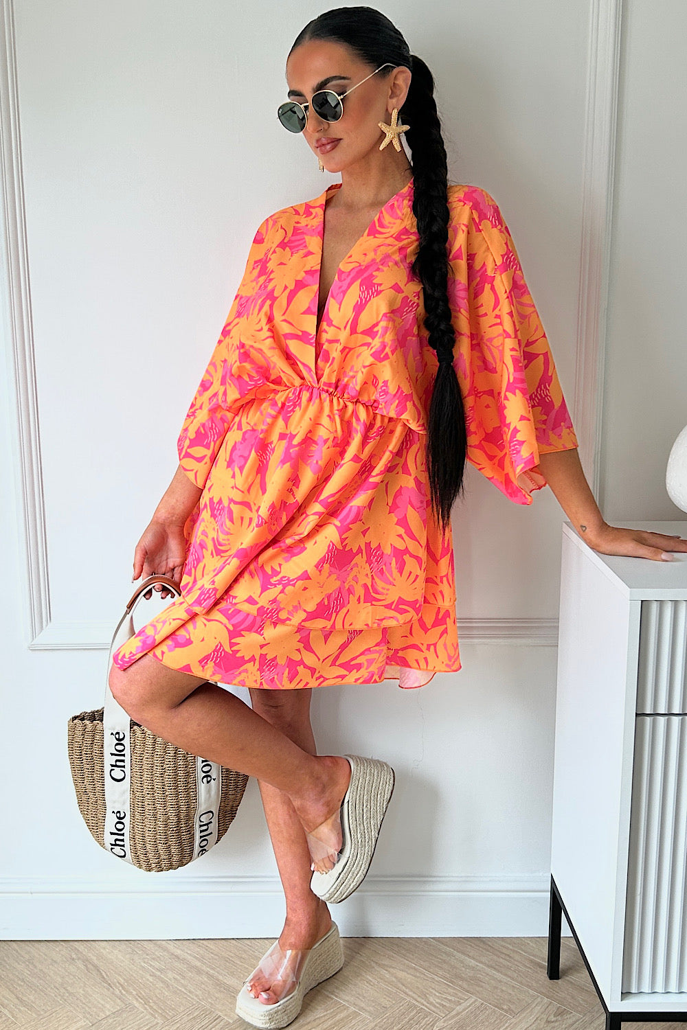 Ella Orange & Pink Tropical Dress